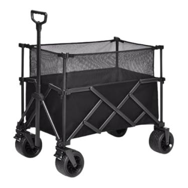 Imagem de carroça Carrinho de vagão de acampamento com rodas dobrável todo o terreno vagão resistente altura estendida vagão resistente dobrável com uso do dossel dobrável