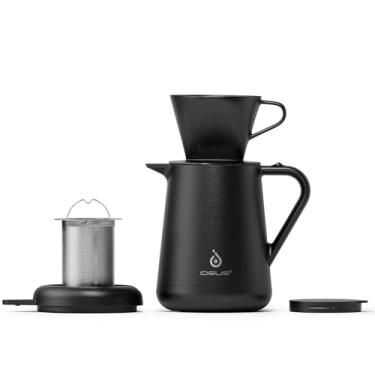 Imagem de Ideus Conjunto de cafeteira com isolamento térmico de 590 ml, conjunto de cafeteira de aço inoxidável para acampamento, jarra de café sem BPA com gotejador e infusor de chá para casa, escritório e