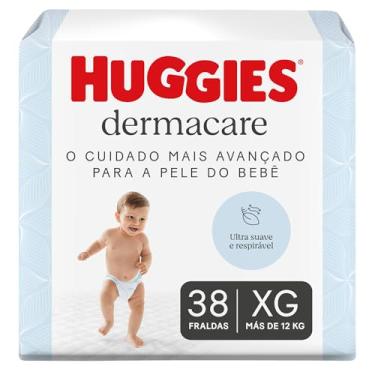 Imagem de Fralda Huggies Premium Dermacare Tamanho XG - 38 Fraldas Premium com formato anatômico, materiais ultra macios e respiráveis. Super absorção de até 12 horas e ajuda previnir assaduras