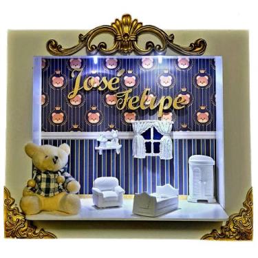Imagem de Quadro Enfeite De Porta Maternidade Cenário Led - BRANCO E DOURADO URS