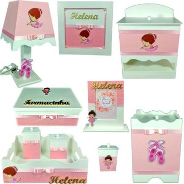 Imagem de Kit Higiene bebê Mdf 10 peças - BAILARINA ROSA BB BOLINHAS - Flores pa