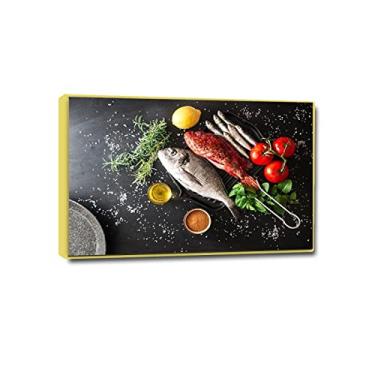 Imagem de Impressão de imagens de cozinha em tela - arte de parede em tela de cozinha grande - pôsteres e impressões de peixe refogado - Comida a imagem para decoração de sala de jantar 80 x 120 cm (31 x 47