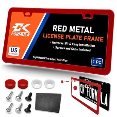 Imagem de Moldura de placa de carro vermelha pura - Moldura de placa de carro de metal, molduras vermelhas de placa de licença para mulheres e homens, suporte de placa de carro, porta placas para automóveis,