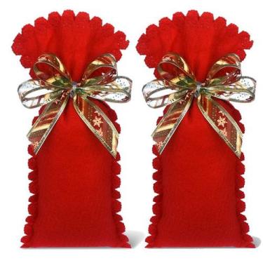 Imagem de Saquinho de Feltro p/ presente de Natal 30cm x 16cm c/ 2 pçs - Fitas e