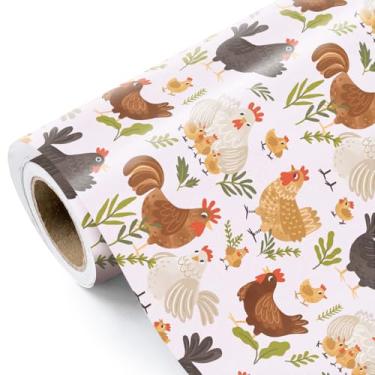 Imagem de WRAPAHOLIC Rolo de papel de embrulho para pintinhos - Mini rolo - 43 cm x 40 cm - Papel de embrulho de frango rosa fofo para aniversário, chá de bebê, presente de país