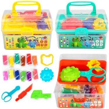 Imagem de kit com 3 Maletinhas de Massinhas Brinquedo Infantil Didático 57 Peças para Brincar de Massinha de Modelar