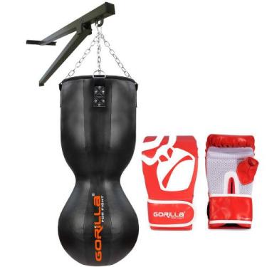 Imagem de Saco De Pancada Oito + Luva + Suporte Parede - Gorilla, Preto, Único