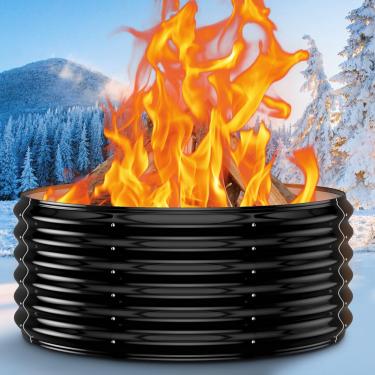 Imagem de Anel de fogueira de 43 cm de altura para uso externo - fogueira redonda resistente de 122 cm e lareiras ao ar livre, resistente ao calor, fogueira de metal de aço galvanizado, portátil para