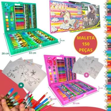 Imagem de Kit Estojo Escolar Maleta de Colorir e Desenhar Dinossauro 150 Peças -