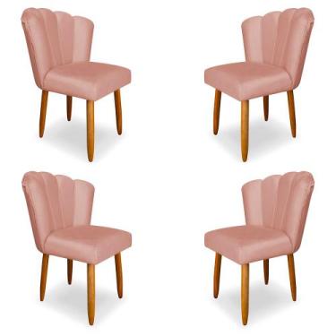 Imagem de Kit 4 Cadeiras de Jantar Pétala Estofada Pés Palito Veludo Rosê - Mont