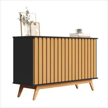 Imagem de Buffet Aparador 3 Portas Ripado MDF 1.36 Juçara Preto/Nature Ofertamo