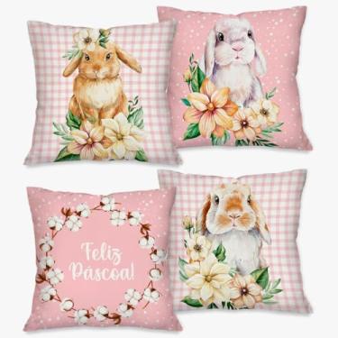 Imagem de Kit de 4 Capas para Almofadas Decorativas Páscoa, 45x45 cm, Poliéster, Zíper Invisível - Páscoa 2025 (Dona Coelha)