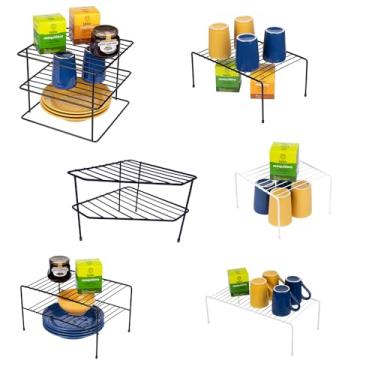 Imagem de Prateleiras Divisora de Prato Organizador de Armário Cozinha Vários Modelos Resistente em Aço Preto Branco Quadrado, de Canto Duplo p/Armários, Duplo Fiver (Preto, Quero os Seis!)