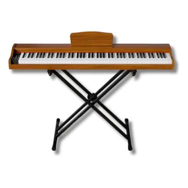 Imagem de Piano Digital Bivolt C/Pedal Elétrico Suporte Marrom Waver