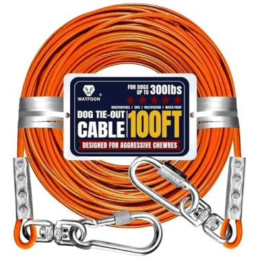 Imagem de Cabo de amarração extra forte de 30 metros para cães grandes de até 136 kg, força de ruptura de 1000 libras + correia de treinamento de carrinho de corrida, cabo de corrida para quintal, jardim, parque de acampamento externo (laranja/30 m)