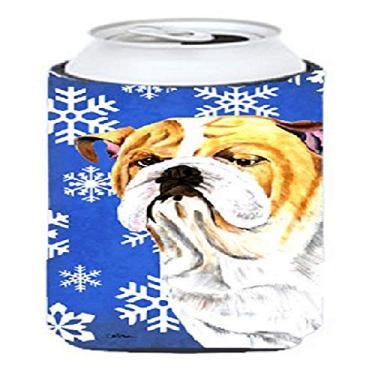 Imagem de Bulldog English Winter Snowflakes Holiday Tall Boy Beverage Insulator Beverage Insulator Hugger
