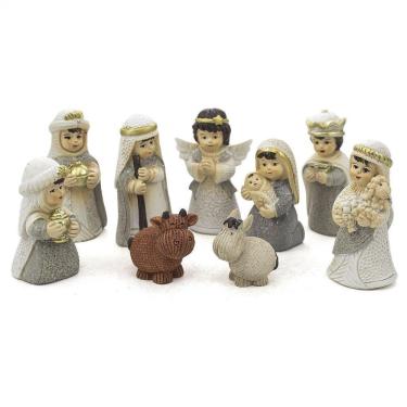 Imagem de Presépio Importado Cinza Resina 9 Peças - 7cm