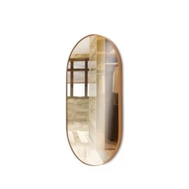 Imagem de Espelho Parede Oval Moldura Couro Para Sala Quarto Banheiro