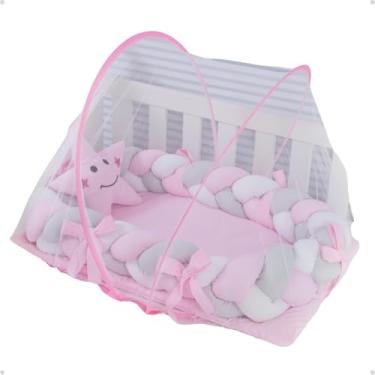Imagem de Mosquiteiro Tule Elástico Com Ninho Redutor Berço Portátil (Rosa - Feliz)