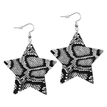 Imagem de Swono Brincos de coração vermelho em couro preto romântico doce amor geométrico batida em forma de coração estrela brinco de couro sintético leve pendente brincos de gota para mulheres meninas, star, Couro, Pedra dourada