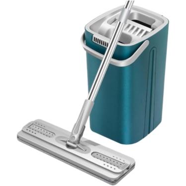 Imagem de Esfregões Para Limpar Pisos Conjunto De Esfregões Ferramentas De Limpeza Esfregões De Limpeza De Piso Com Balde Esfregão De Aperto Plano Limpo De Cozinha Esfregões De Chão, Blue, 126 * 33 * 12cm