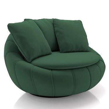 Imagem de Poltrona Decorativa Redonda Giratória Com Almofadas Saphire M22 Veludo Verde - Mpozenato