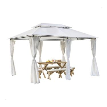Imagem de Tenda Grande Gazebo Pergolado Com Cortinas Pergola 4x3m Cor Bege