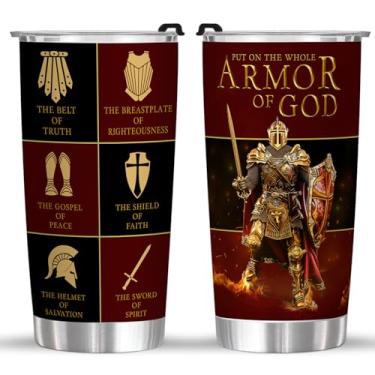 Imagem de FROOBLEQUIRK Copo cristão The Armor of God para homens, copo religioso de 590 ml – Apreciação do pastor, presente do Evangelho da Paz, presente de Natal e aniversário para homens e mulheres