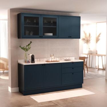 Imagem de Cozinha Compacta 4 Peças 6 Portas 3 Gavetas Sevilha Azul Órion