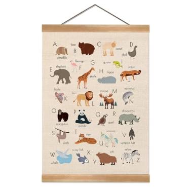 Imagem de Moldura de parede de pôster do alfabeto, pôster de arte de parede do alfabeto animal, decoração de parede suspensa ABC infantil, faixa de alfabeto para quarto de criança, sala de jogos, berçário, sala
