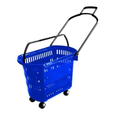 Imagem de Cestinha Cesta De Supermercado Plástica Mercado com Rodas Rodinhas (Cinza)