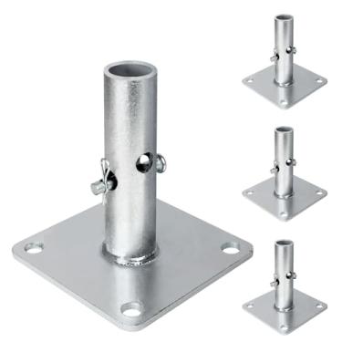 Imagem de Pacote com 4 bases de andaime reforçadas, placas de base de andaime galvanizadas 12 cm x 12 cm x 1-5/16 OD, peças de andaime resistentes para construção