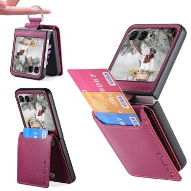 Imagem de Ephoou Capa carteira para Motorola Razr 2025/2025/Razr 60/50/Razr Gen 4 com porta-cartões e anel, capa protetora à prova de choque de couro PU feminino masculino para Motorola Razr 60/50 SZQ-Roxo
