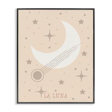 Imagem de Stupell Industries Lua mínima com estrelas arte giclée emoldurada preta, design de Daniela Santiago, 61 x 76 cm