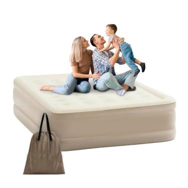 Imagem de Colchão Inflável Premium, 198x150x40cm, PVC Resistente à Água, Bomba Elétrica Embutida, Bege