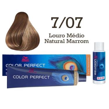 Imagem de Coloração Color Perfect 7/07 Louro Médio Natural Marrom + Ox 30  Wella