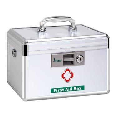 Imagem de Caixa de Medicamento Jssmst com Trava – Caixa de primeiros socorros para Medicamento de Emergência com Armazenamento de Drogas, Prata, Silver - the Latest Version, Medium