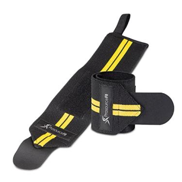 Imagem de ProsourceFit Par de envoltórios de pulso para levantamento de peso com barra com alça de polegar, amarelo