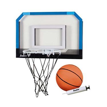 Imagem de Franklin Sports Cesta de basquete para ambientes internos sobre a porta – Mini argola infantil para quarto – Mini aro de aço – Inclui bola e bomba – Azul