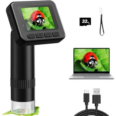 Imagem de Microscópio digital portátil D-KS2 com tela IPS de 5.1 cm - Tire fotos e vídeos - Baixe para PC e Mac - Microscópio de bolso 1000X para crianças/adultos com cartão SD 32G - Use em ambientes internos e