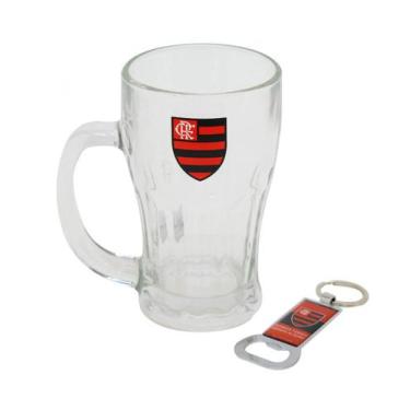Imagem de Caneca Vidro Com Abridor Garrafas 450ml Flamengo - mileno