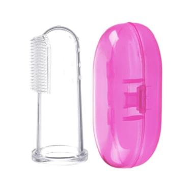 Imagem de AKOAK 1 pacote com escova de dentes útil de silicone macio para treinamento com caixa de armazenamento, massagem de limpeza de dentes de bebê, cuidados bucais (rosa)