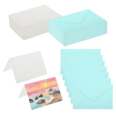 Imagem de PATIKIL Cartões de aquarela de algodão puro 10 x 15 cm, 100 conjuntos de cartões postais com envelopes 42 kg/250 g/m2 para pintura artística notas de agradecimento, azul