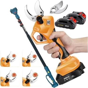 Imagem de Tesoura De Poda Elétrica Tesoura De Jardim Leve, Tesouras De Podar Sem Fio Profissionais 2/3 Alimentadas Por Bateria, Tesoura De Poda De Jardinagem Telescópica De Cabo Longo, 3 Battery, 2 Blade