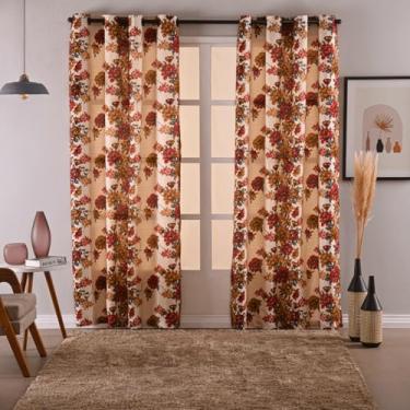 Imagem de Cortina Rústica Estampada, 280 x 2,30 cm, Decorativa com Ilhós Tabaco (Floral Vermelho Classico)