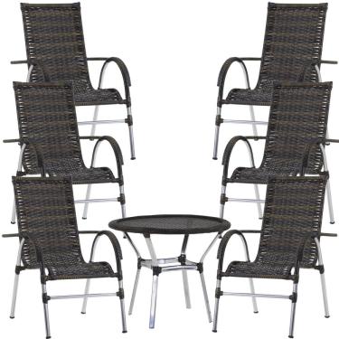 Imagem de  6 Cadeiras Vênus Alumínio e Mesa com Tampo Tramado para Jardim Piscina e Área Trama