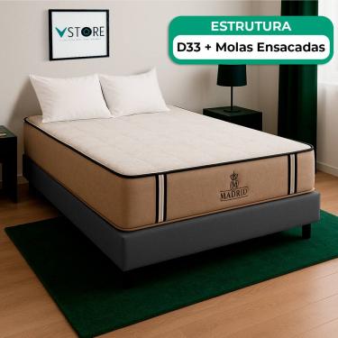 Imagem de Cama Box Baú Viúvo Cinza E Colchão Madrid Molas Vstore