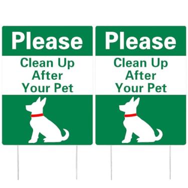 Imagem de CREATCABIN 2 peças Clean Up After Your Dog Signs Lawn Signs No Dog Poop with Metal Stakes UV Protected and Waterproof Dupla Face Pick Up After Your Pet Marker for Yard Lawn Set of 1 11.81×2.06