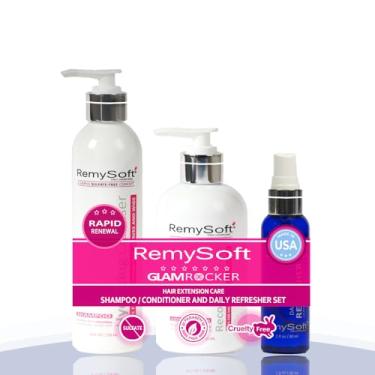 Imagem de RemySoft Sistema De Renovação Rápida Glam Rocker - Seguro Para Extensões Cabelo, Tramas E Perucas Shampoo, Condicionador Leave-In Fórmula Salão Espuma Suave Sem Sulfato