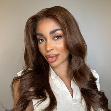 Imagem de WOWANGEL Peruca Frontal De Renda Hd 13X6, Cabelo Humano Pré-Arrancado, Densidade 250%, Castanho Não Processado, Linha Capilar Natural, Suíça Para Mulheres, Lisa, Resistente Ao Calor, Uso Diário, 66